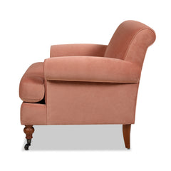 Alana 38" Lawson Accent Arm Chair Metal Casters, Peach Orange Velvet