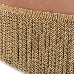 Yolanda 24" Round Upholstered Accent Ottoman, Peach Orange Velvet with Gold Trim