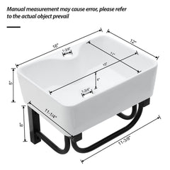 Rectangular Bathroom Sink With Towel Bar & Faucet Hole, Wall Mounted - White