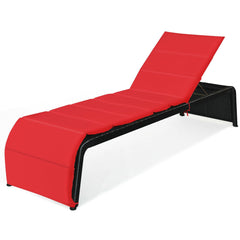 Patio Rattan Lounge Chair Back Adjustable Chaise Recliner with Cushioned-Red