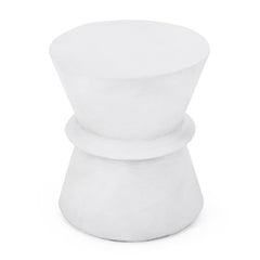 Outdoor Lightweight Concrete End Table with Hourglass Structure, Antique White