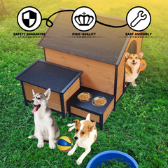 XPT088 Wearable and Strong Wooden Dog House with Metal Bowls and Toy Box