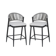 Outdoor 26' Counter Height Metal Frame Counter Stools with Scallop-shaped Backrest & Water-resistant Cushions, Set of