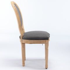 French Style Solid Wood Frame Antique Linen Dining Chair, Set of 2