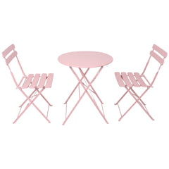3 Pieces Patio Bistro Balcony Metal Chair Table Set - Pink