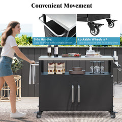 K&K 54.5' Outdoor Kitchen Island with Stainless Steel Tabletop and Storage