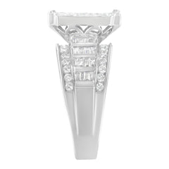 14K White Gold 2.0 Cttw Mixed-Cut Diamond Rectangle Invisible-Set Composite Cluster Ring with Bar- and Channel-Set Band (H-I Color, SI2-I1 Clarity) - Size 5