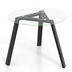 36 Inches Round Glass Dining Table for 4 with Rubber Wood Frame