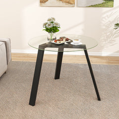 36 Inches Round Glass Dining Table for 4 with Rubber Wood Frame