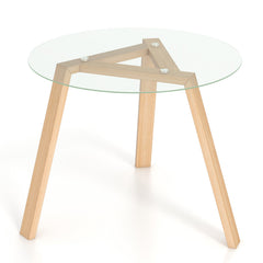 36 Inches Round Glass Dining Table for 4 with Rubber Wood Frame