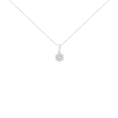 14K White Gold 1/2 cttw Prong Set Round-Cut Diamond 7 Stone Floral Cluster 18" Pendant Necklace (H-I Color, I1-I2 Clarity)