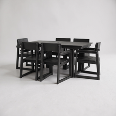 7-Piece HDPE Outdoor Dining Set for 6 – Weather-Resistant Patio Table with Umbrella Hole and 6 Armrest Chairs (Black)