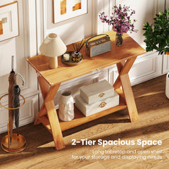 35 Inch Solid Teak Wood Console Table with Storage Shelf