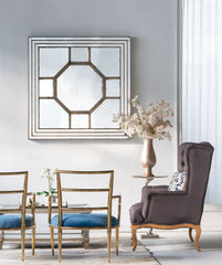Antique Style Decorative Square Wall Mirror with Mirrored Frame