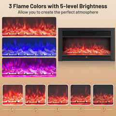 33/36-Inch Electric Fireplace Insert 750W/1500W Recessed Fireplace Heater