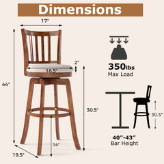 360° Rotating Counter Height Chairs Set of 2 with Upholstered Seat and Backrest