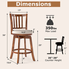 360° Rotating Counter Height Chairs Set of 4 with Backrest and Upholstered Seat