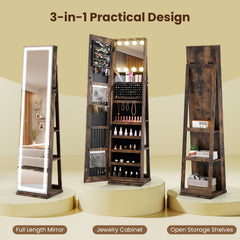 360° Swivel Freestanding Jewelry Cabinet with Lighted Full Length Mirror