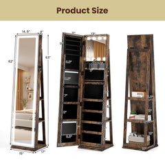 360° Swivel Freestanding Jewelry Cabinet with Lighted Full Length Mirror