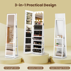 360° Swivel Freestanding Jewelry Cabinet with Lighted Full Length Mirror
