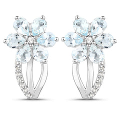 1.54 Carat Genuine Aquamarine and White Topaz .925 Sterling Silver Earrings