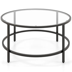 36 Inch Round Coffee Table with Tempered Glass Tabletop
