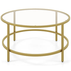 36 Inch Round Coffee Table with Tempered Glass Tabletop
