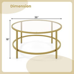 36 Inch Round Coffee Table with Tempered Glass Tabletop