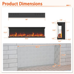 36/40/50/60 Inch Wide 3-Sided Electric Fireplace Insert with Remote Control and 12 Flame Colors