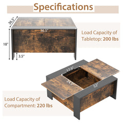 36.5 Inch Coffee Table with Sliding Top and Hidden Compartment