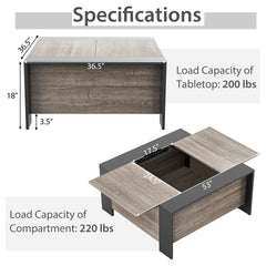 36.5 Inch Coffee Table with Sliding Top and Hidden Compartment