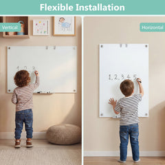 36 x 24 Inches Glass Whiteboard with Eraser and Removable Tray