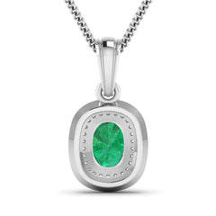 1.50 Carat Genuine Zambian Emerald and White Diamond 14K White Gold Pendant