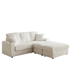 84-Inch Corduroy 3-Seater Sofa with Pillows and Ottomans