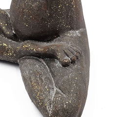 11.5x6.5x15 Brown Magnesium Yoga Frog Figurine in Namaste Pose with Gold Accents
