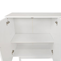 Stylish 4-Door Intaglio Storage Cabinet with Pine Legs and Solid Wood Pulls