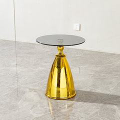 Modern Living Room Coffee Table with Grey Tempered Glass and Gold Carbon Steel
