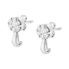 14K White Gold 3/4 Cttw Diamond Floral Cluster Drop and Dangle Stud Earrings (H-I Color, I1-I2 Clarity)
