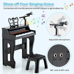37 Keys Music Piano with Microphone Kids Piano Keyboard with Detachable Music Stand