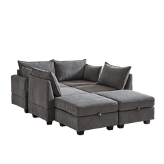 113.5'' Modular Sectional Corduroy Sofa with Storage Ottoman