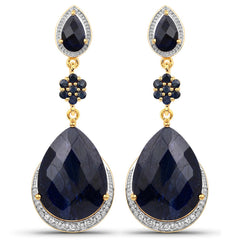 30.04 Carat Dyed Sapphire, Blue Sapphire and White Topaz .925 Sterling Silver Earrings