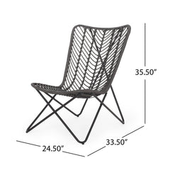 Outdoor Wicker Chair With Geometric Cross Base, Set of 2 - Gray