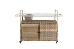 Outdoor Bar Table with Wicker Cabinet and Steel Top
