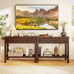 38 Inch Rustic Console Table with 2 Drawers and Bottom Open Shelf-Espresso