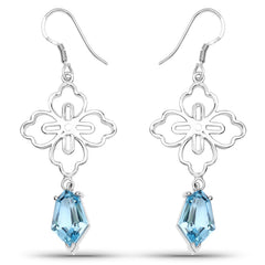 12.14 Carat Genuine Swiss Blue Topaz .925 Sterling Silver Earrings