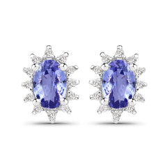 2.00 Carat Genuine Tanzanite and White Topaz .925 Sterling Silver Jewelry Set