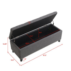Button-Tufted Storage Ottoman With Safety Close Hinge