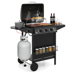 39 000 BTU Outdoor Burner Propane Gas Grill on Wheels-Black