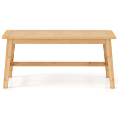 39.5 Inch Bamboo Dining Bench with Handwoven Rattan Seat for Indoor Outdoor-Natural