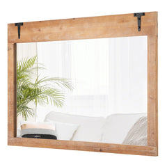 39 x 27.5 Inch Farmhouse Rustic Barn Door Wall Mirror with Wood Frame-Natural